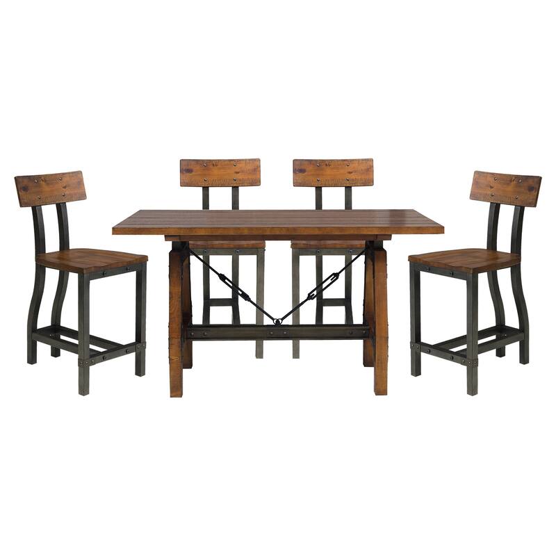 Rustic Brown and Gunmetal Finish 1pc Counter Height Dining Table Industrial Design Wooden Dining Furniture