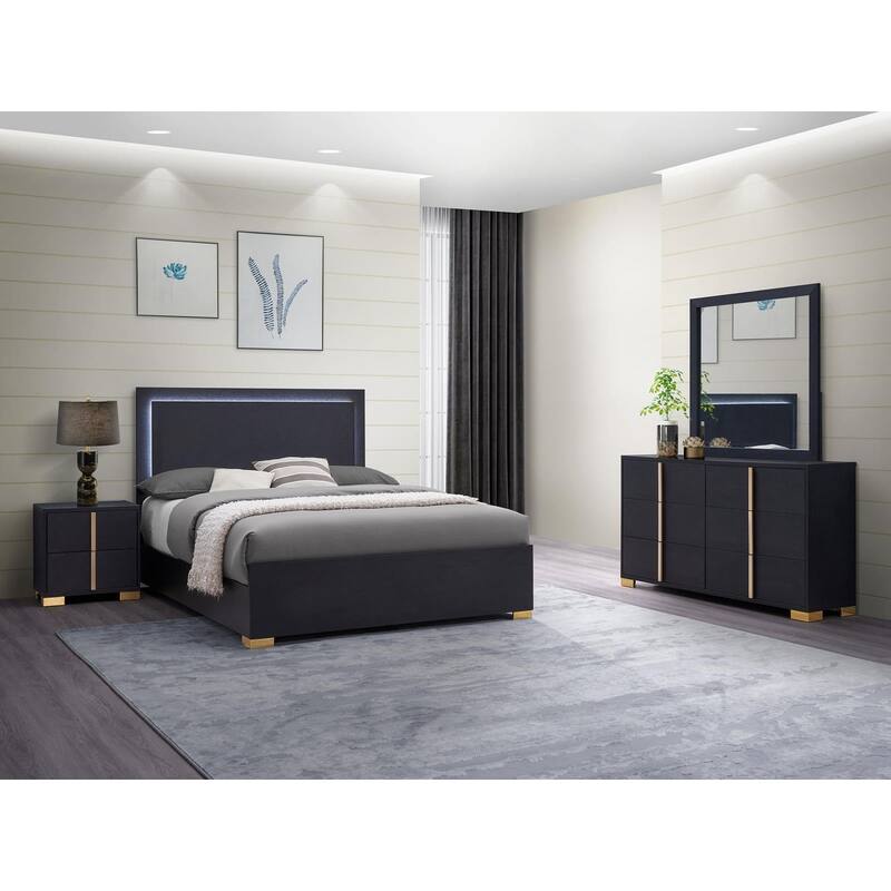 Medici Black 4-piece LED Headboard Panel Bedroom Set - Full
