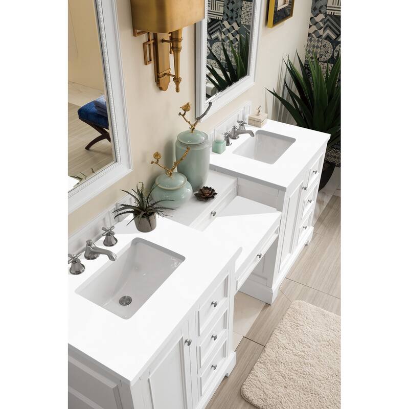 James Martin Vanities De Soto 82" Double Vanity Set with Makeup Table, Bright White