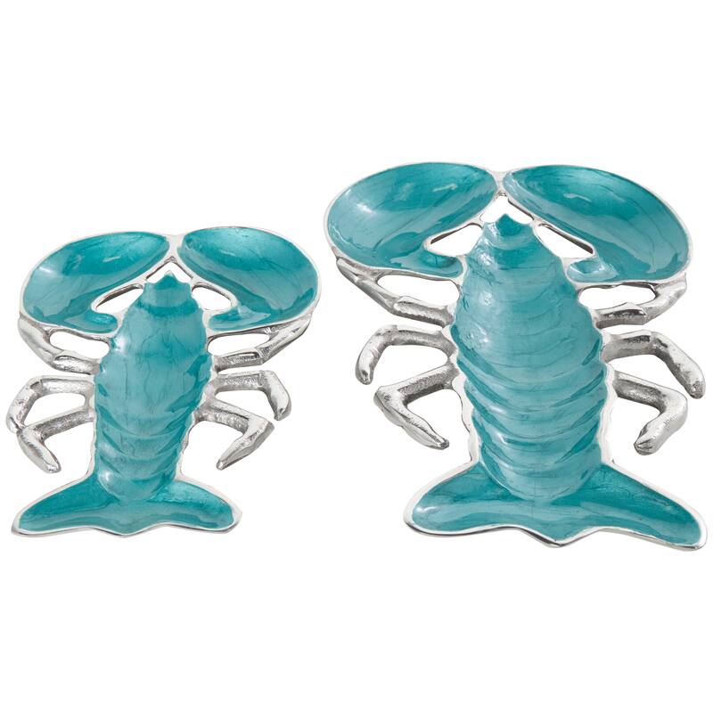 Silver, Blue or Teal Aluminum Enameled Lobster Tray with Silver Metal Exterior (Set of 2)