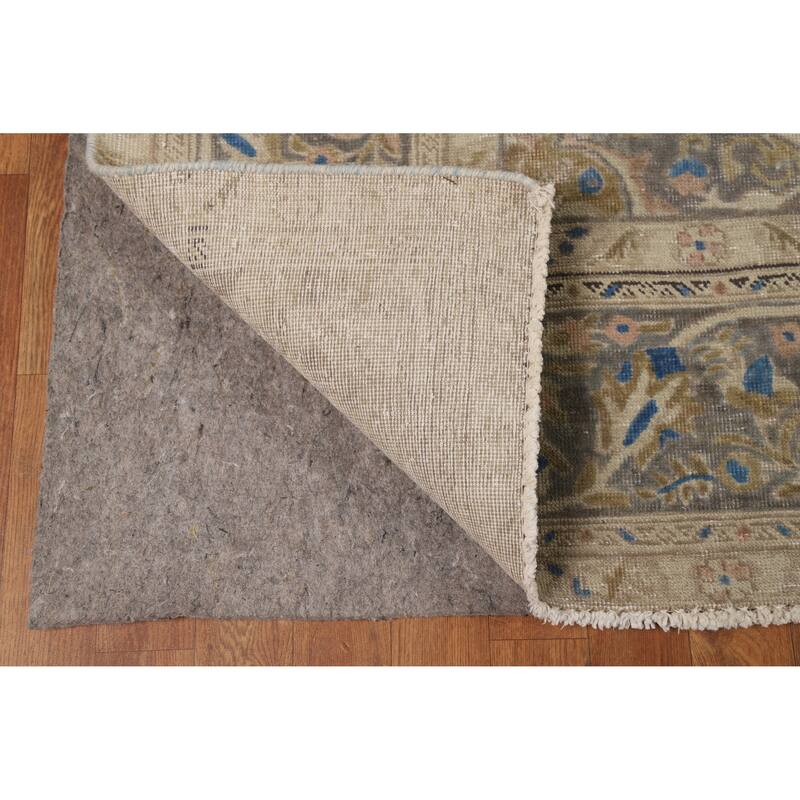Blue Traditional Tabriz Persian Vintage Rug Hand-Knotted Wool Carpet - 7'10" x 10'10"