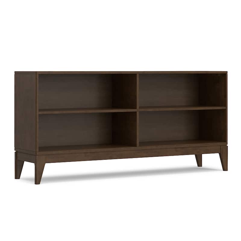 WYNDENHALL Pearson 30 x 64"Solid Wood Mid Century 4-Shelf Low Bookcase in Walnut Brown - 14"D x 64"W x 30"H