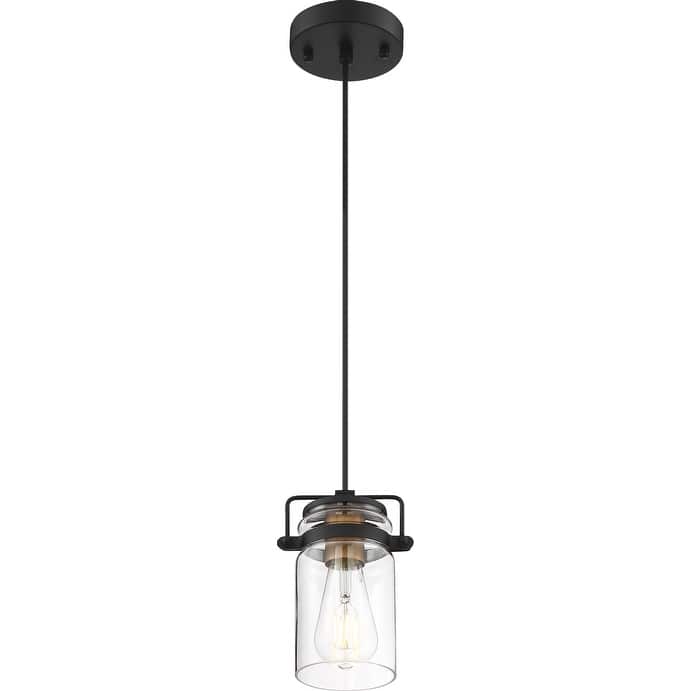Antebellum 1-Light Mini Pendant Fixture Black and Aged Gold Finish with Clear Glass - N/A