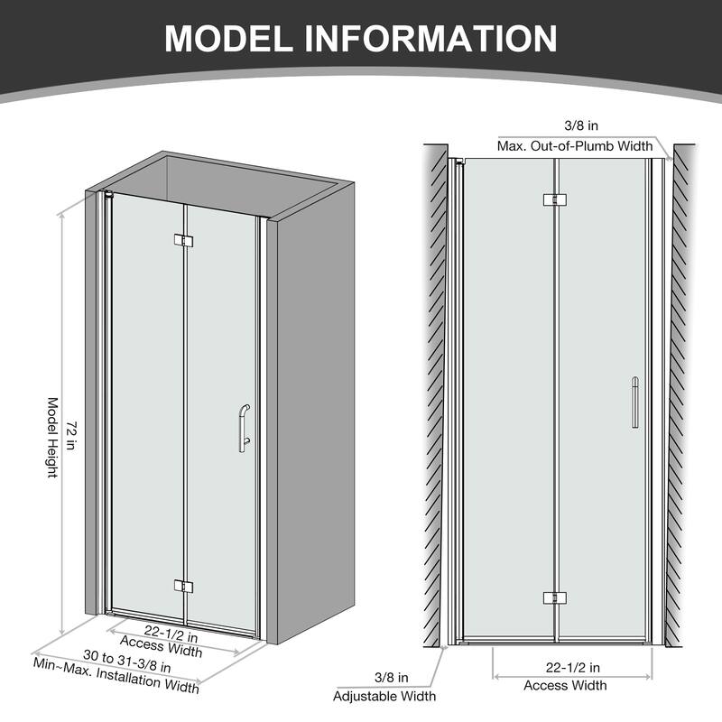 Bifold Semi-Frameless Shower Door with Clear Glass