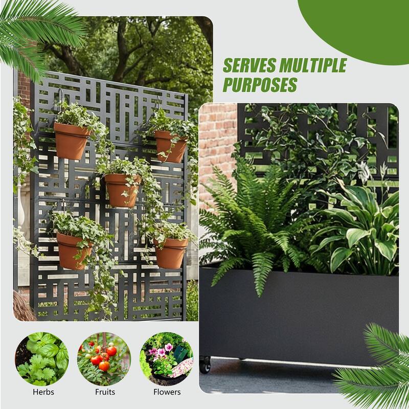 Metal Planter Box with Trellis Privacy Screen Planter Box with Lockable Wheels Set of 2