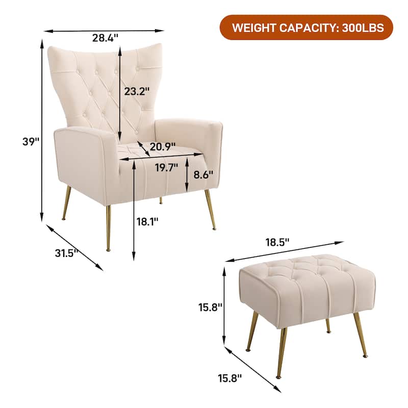 Ouyessir Upholstered Tufted Accent Chair with Ottoman