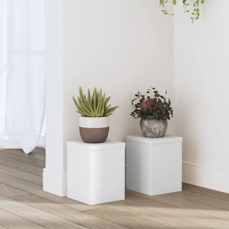 vidaXL Plant Stand Set of 2 White Engineered wood Small - 5.9 x 5.9 x 7.9 in