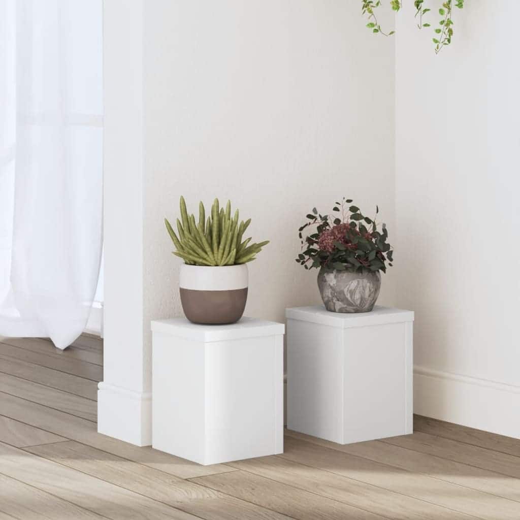 vidaXL Plant Stand Set of 2 White Engineered wood Small - 5.9 x 5.9 x 7.9 in