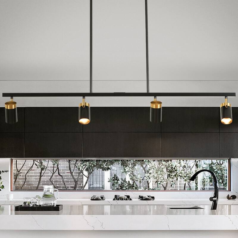4-Light Modern Black & Gold LED Track Spotlight, Adjustable Linear Ceiling Light Fixture for Dining Room - 4 Light - Black