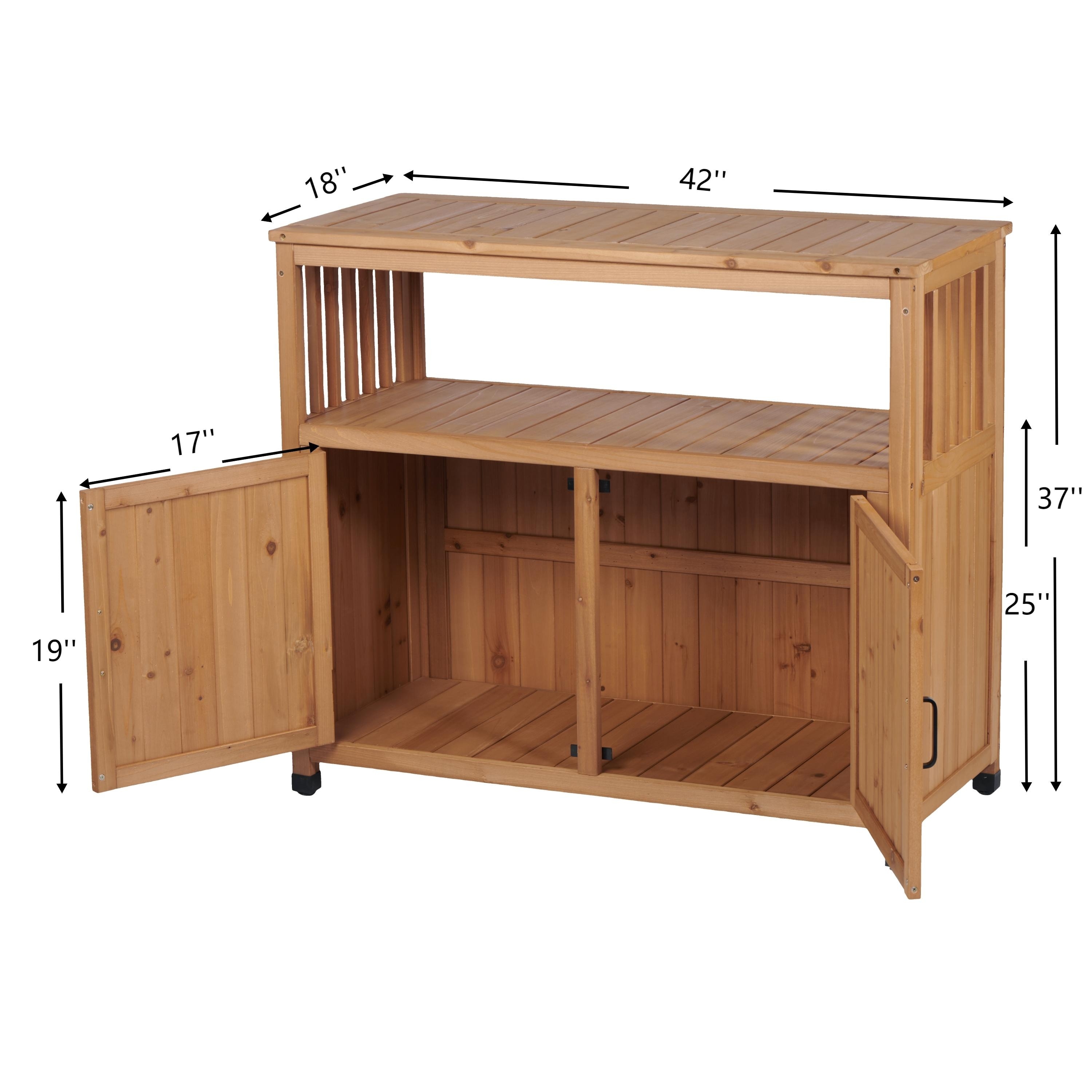 Wooden Patio Bar Table Set With Storage And Buffet Cabinet Sideboard
