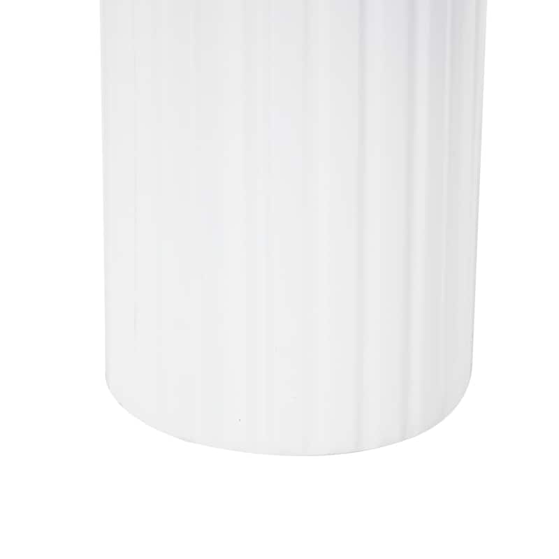 Metal Color Block Decorative Vase with Rounded Linear Grooves and Brown Wood Tops - Set of 2 White - Roche River Decor
