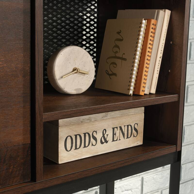 Wood Hutch with Concealed Compartments, Brown - 64.57" W x 11.65" D x 36.77" H