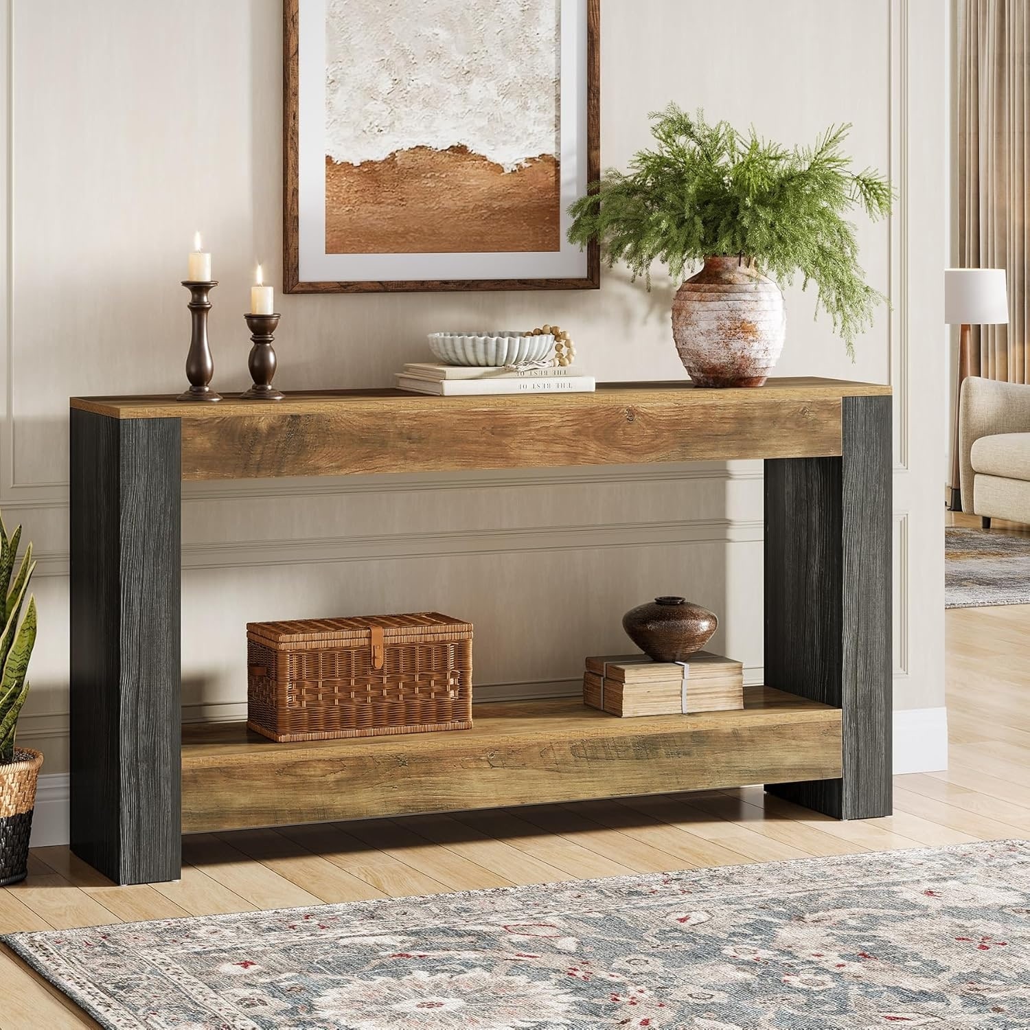 63'' Long Console Table for Entryway, Wood Sofa Table Behind Couch