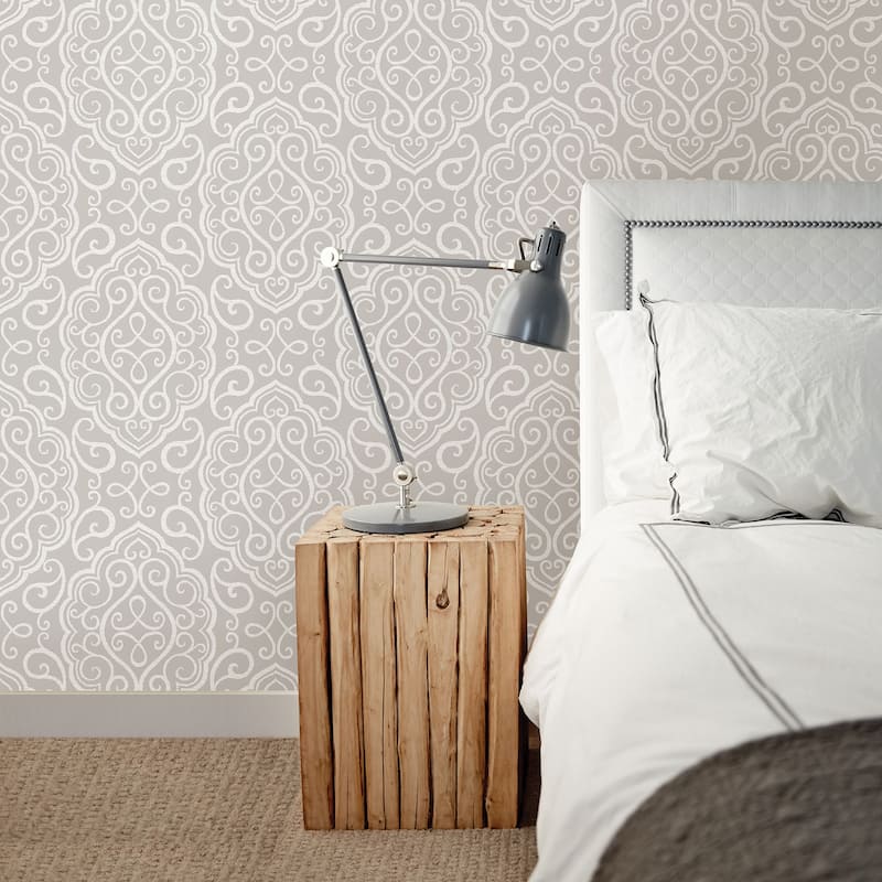 A-Street Prints Heavenly Taupe Damask Wallpaper