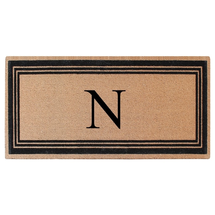 A1HC Natural Coir Monogrammed Flock Anti shed Treated Durable Doormat BlackBeige - 36"X72" - N