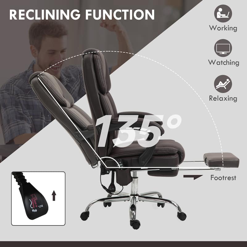 Ergonomic Massage Office Recliner Chair PU Leather Executive Desk Chair with Lumbar Heat, Footrest and Adjustable Height