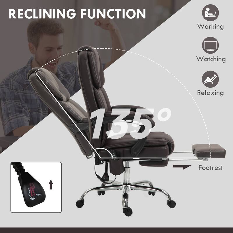 PU Leather Massage Office Reclining Chair with 6 Vibration Points, Heated, Adjustable Height, Footrest