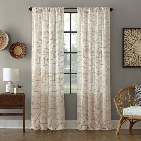 Archaeo Jigsaw Embroidery Linen Blend Curtain, Single Panel
