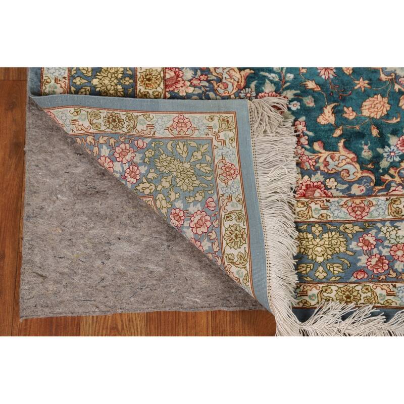 Floral Qum Persian Accent Rug Hand-Knotted Traditional Silk Carpet - 3'5"x 4'10"