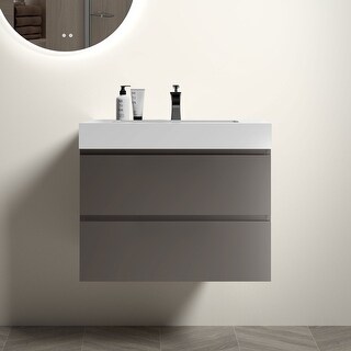 Sleek Bathroom Vanity with Double Drawers and Handle-Free Design ...