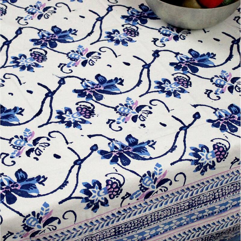 Artistic Floral Block Print Cotton Tablecloth Collection