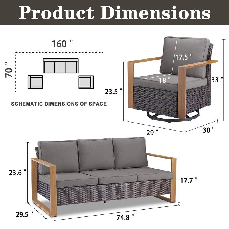 Gymojoy Outdoor Wicker Patio Furniture Sofa Set