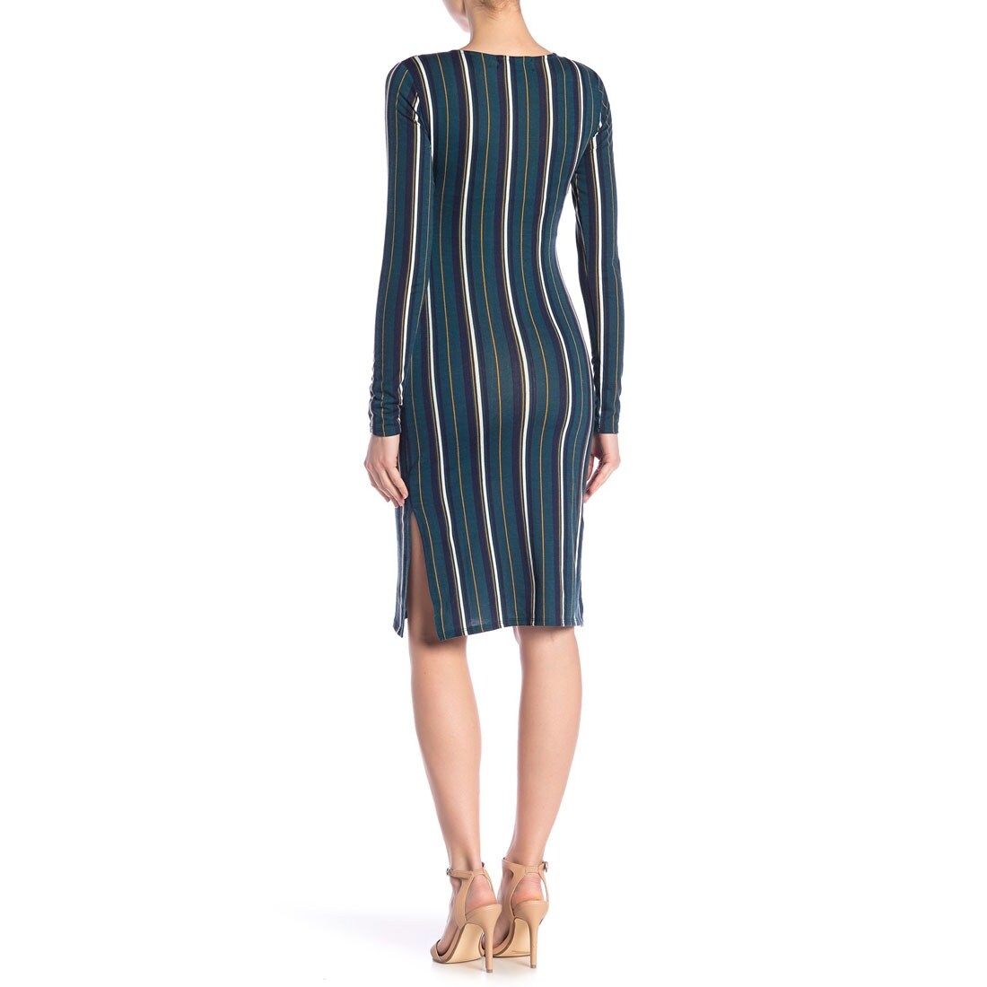 long sleeve gold midi dress