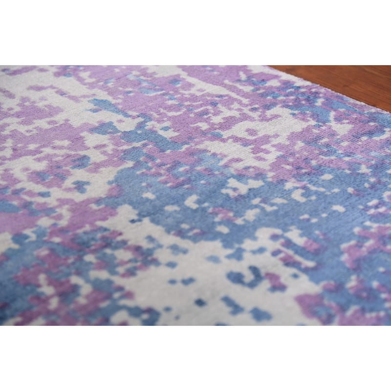 Contemporary Abstract Oriental Runner Rug Handmade Purple Wool Carpet - 2'6"x 9'3"
