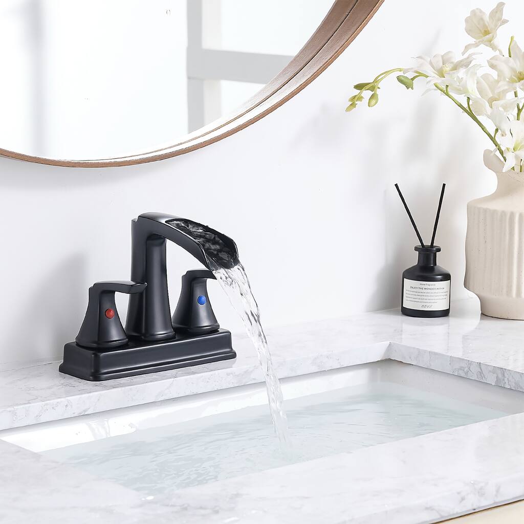 4 in. Centerset Double Handle Waterfall Bathroom Faucet with Pop-up Drain Kit Sink Vanity Basin Taps