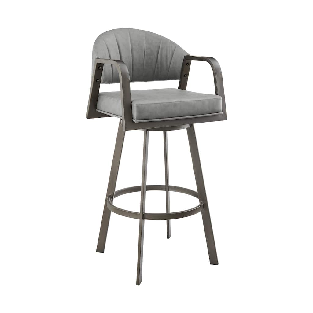 Marcy Swivel Counter Stool Chair, Gray Tufted Faux Leather