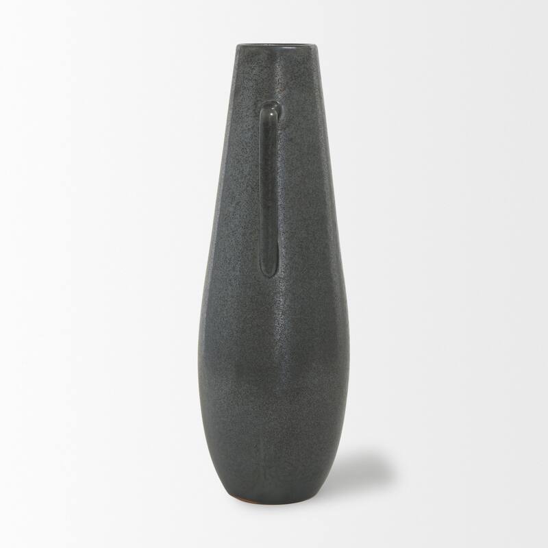 Kora Dark Gray And Brown Metallic Double Ear Vase (17") - 5.9L x 5.7W x 16.9H