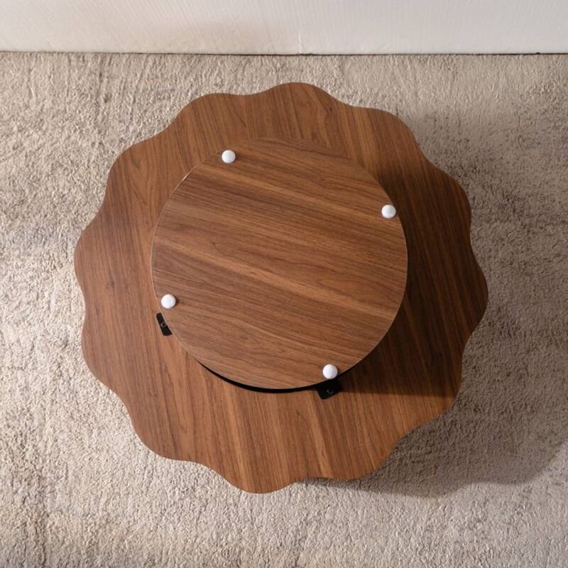 31.5" Irregular Coffee Table for Living Room, MDF Modern Nesting Imitation Wood Grain Coffee Table with Open Storage