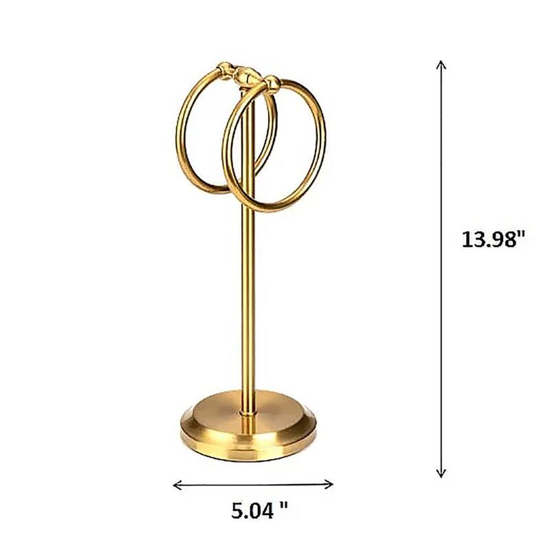 Aged Brass Gold Stainless Steel Double Ring Fingertip Towel Holder With Heavy Base