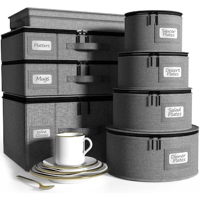 8-Piece China Dinnerware Storage Set - Grey