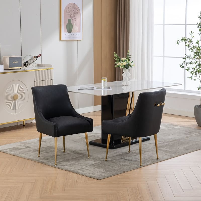 SEYNAR Modern Glam PU Leather Dining Chair or Vanity Chair Set of 2 with Rear Handle