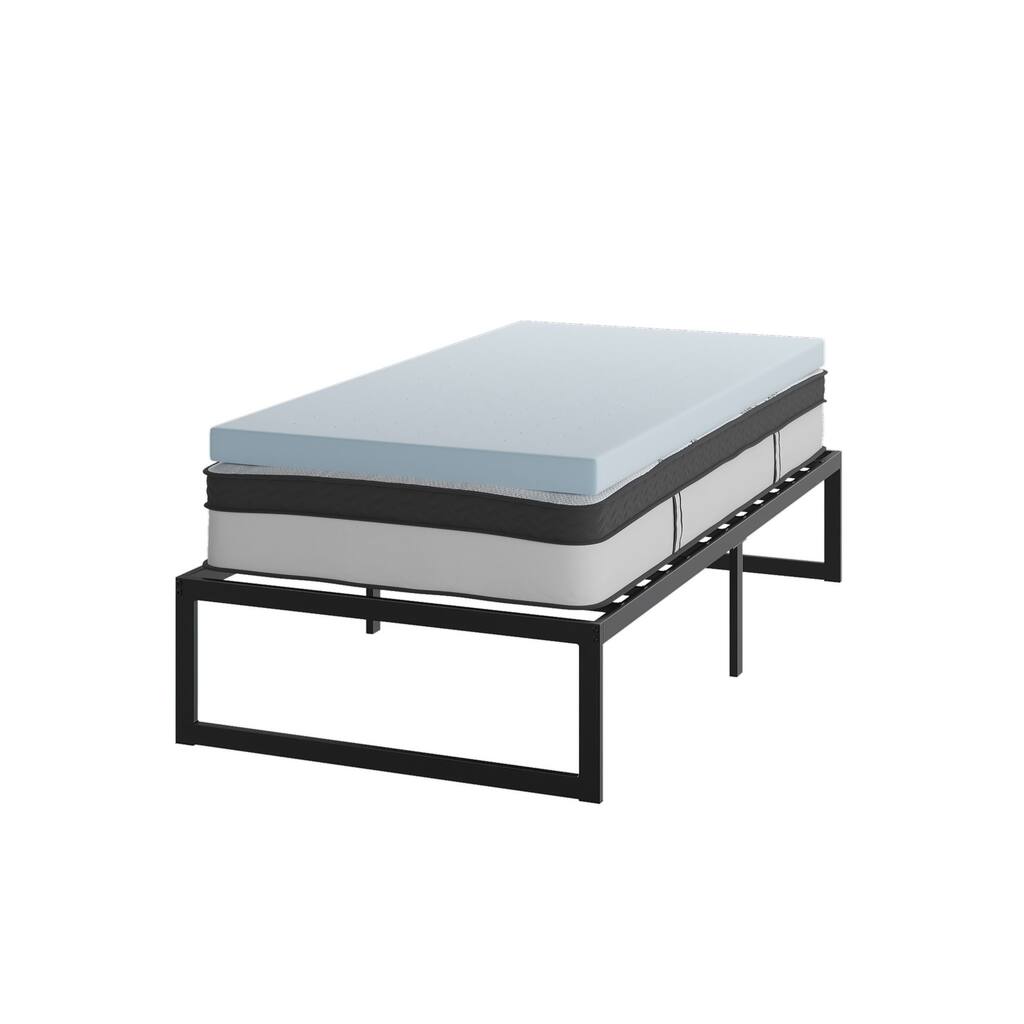 14" Platform Bed Frame W/ Spring Mattress & 3 inch Memory Foam - Twin