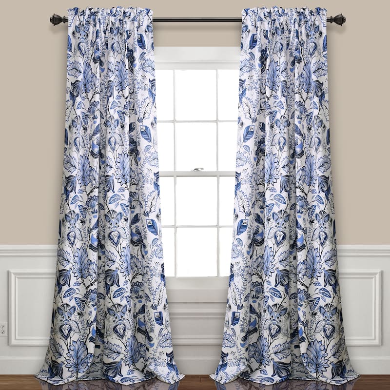 Lush Decor Cynthia Jacobean Room-darkening Curtain Panel Pair - 52" w x 95" L - Blue