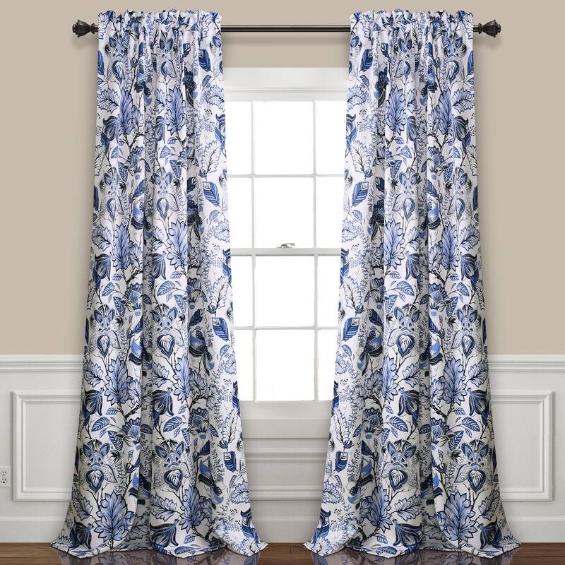 Lush Decor Cynthia Jacobean Room-darkening Curtain Panel Pair - 52" w x 95" L - Blue
