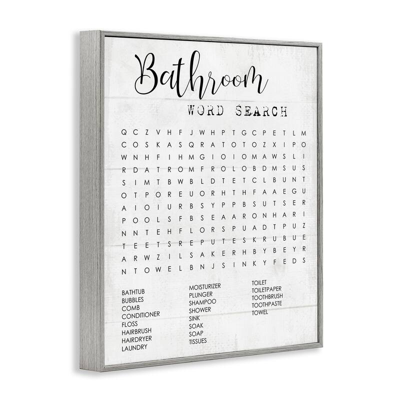 Stupell Bathroom Word Search Fun Family Word Design Framed Wall Art, Design By Artist Daphne Polselli - Black
