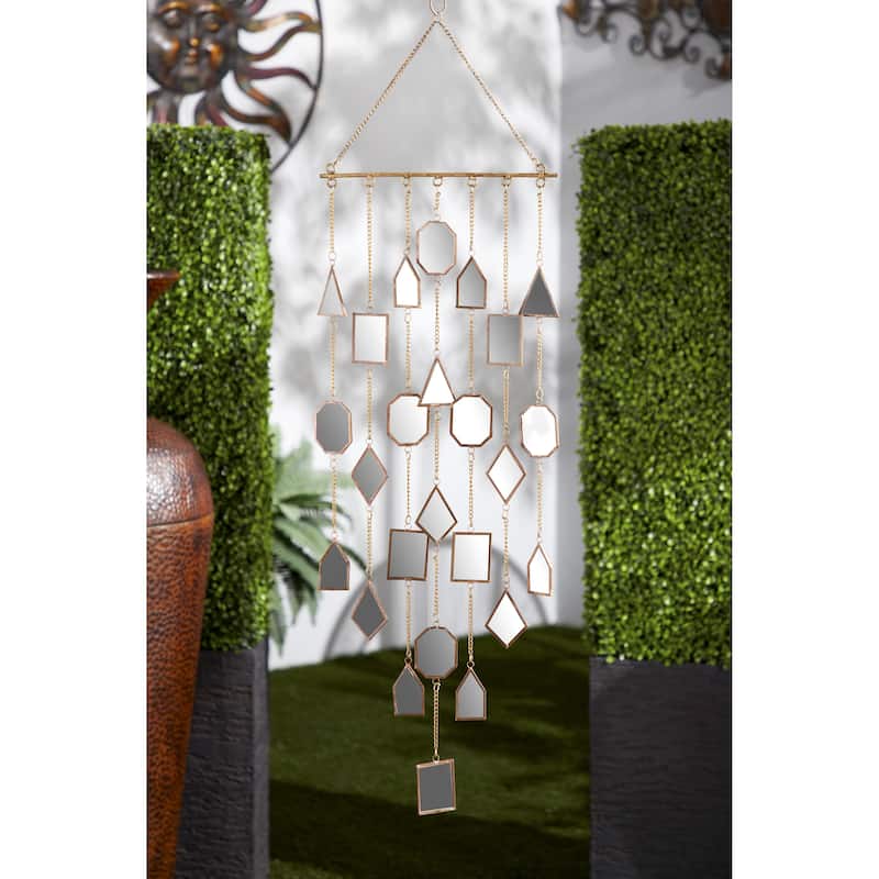 Metal Geometric Windchime with Glass Mirrors and Bells - Brown - Roche River Decor