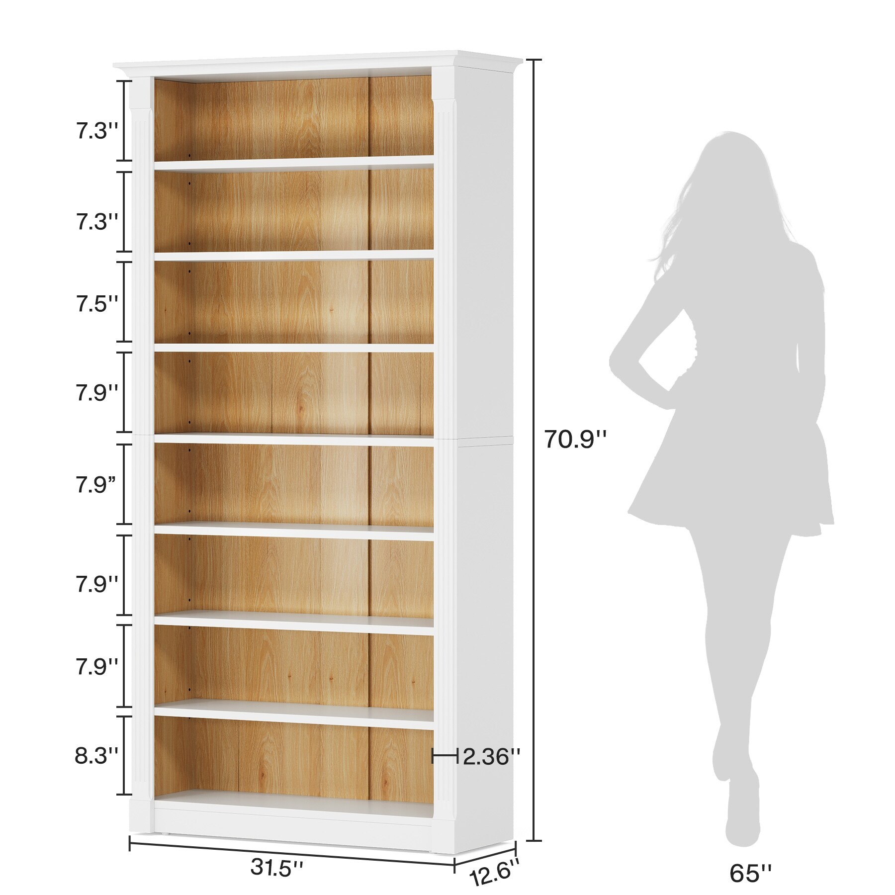 8-Tier Tall Bookcase, Freestanding Bookshelf with Adjustable