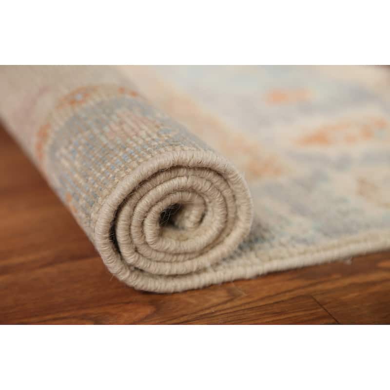 Hand Knotted Oriental 100% Wool Carpet Transitional Geometric Beige & Ivories Oushak Area Rug - 2' 11'' X 1' 10''