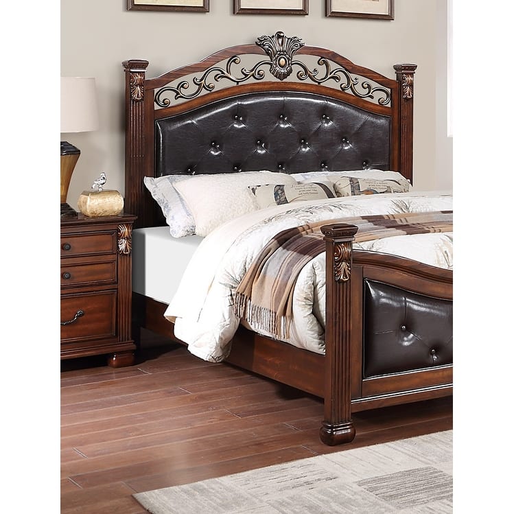 Formal Traditional Dark Cherry 1pc Queen Size Bed Tufted Faux Leather Headboard Footboard Bedframe