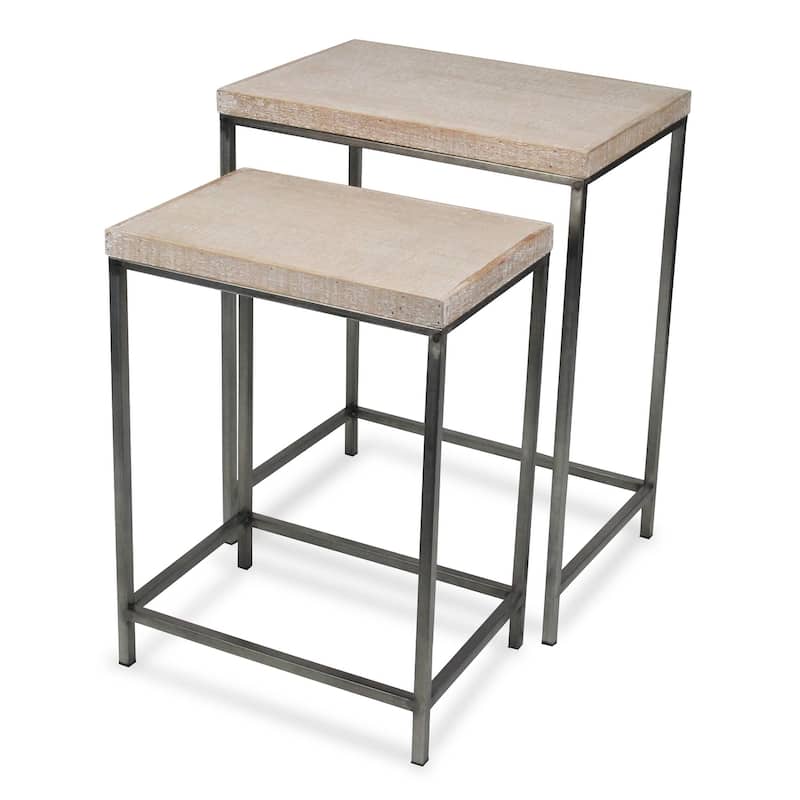 Set of 2 White and Black Rectangular Nesting Tables 24.25"
