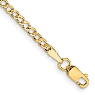 Curata 14k Yellow Gold Hollow Polished Lightweight Lobster Claw Closure 2.5mm Semi-solid Curb Link Chain Bracelet - 7 Inch