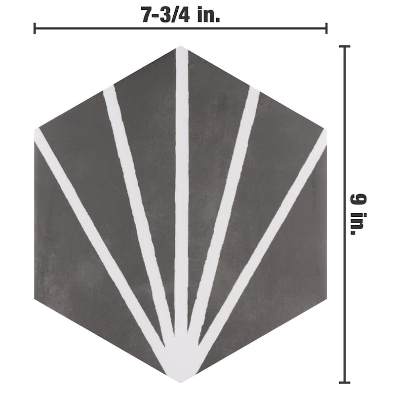Merola Tile Horizon Dusk Hex Nero 7-3/4" x 9" Porcelain Floor and Wall Tile