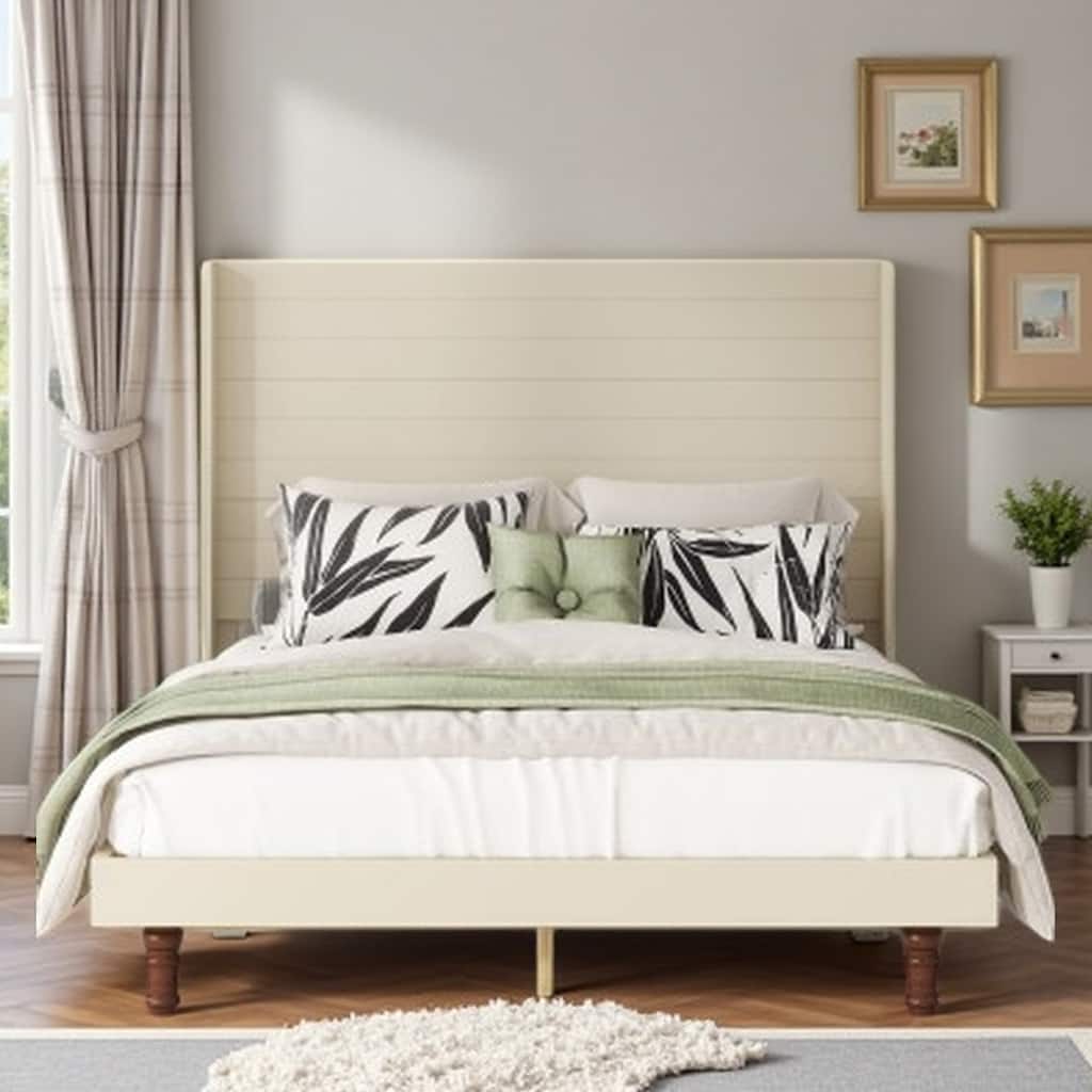 King Size Bed with 54-Inch High Headboard, Durable MDF & Pine Frame, Ideal for Reading or Relaxing