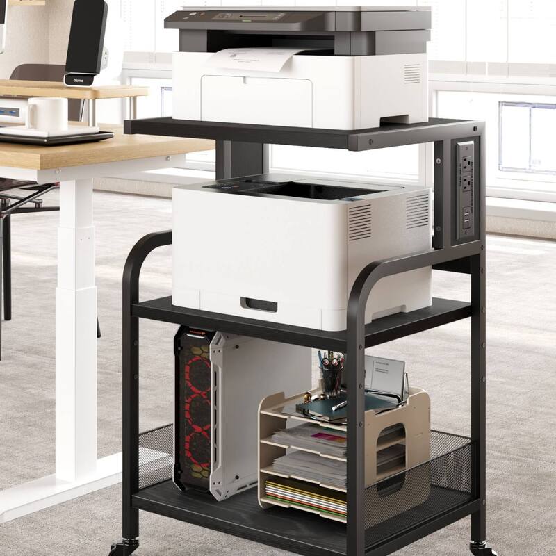 Printer Stand with Power Outlet and Adjustable Shelf