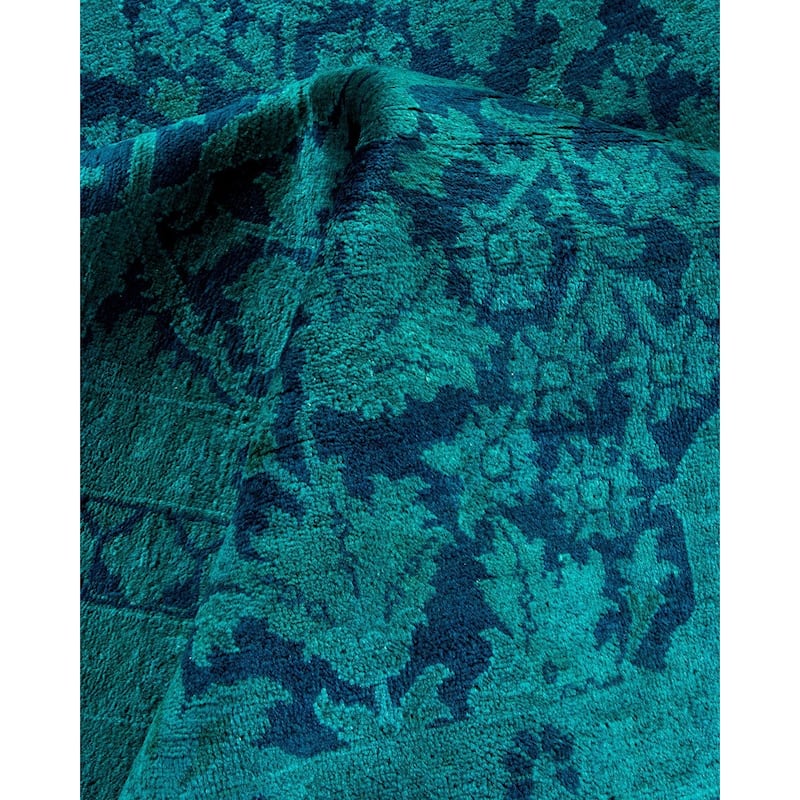 Overton Handknotted Wool Vintage Inspired Contemporary Overdyed Blue Area Rug - 15' 5" x 11' 10"