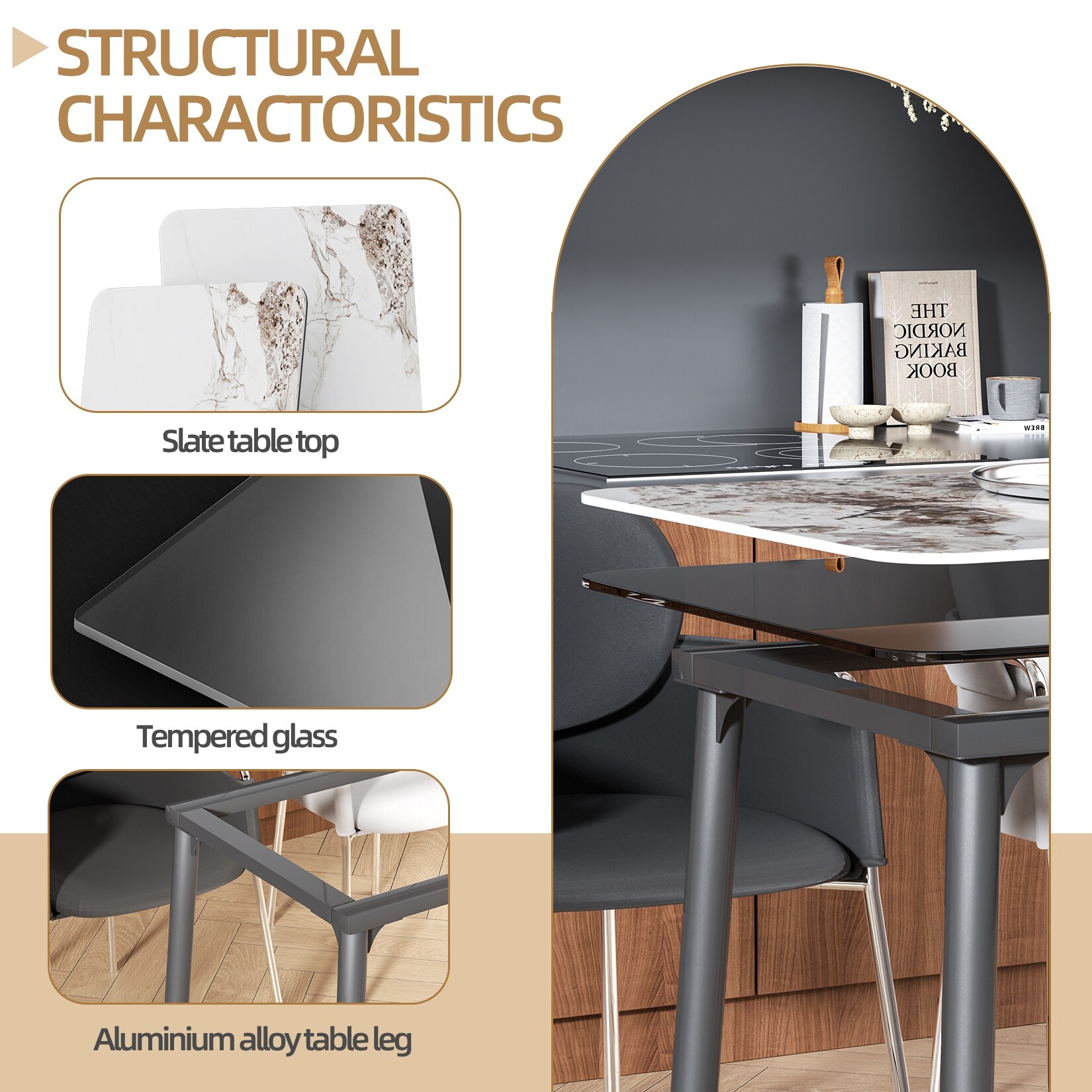 Modern Dining Table Set for 6,Rectangula Dining Room Table for